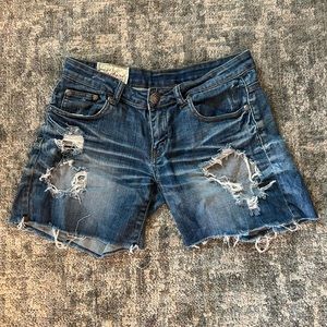 Machine Distressed Denim Shorts